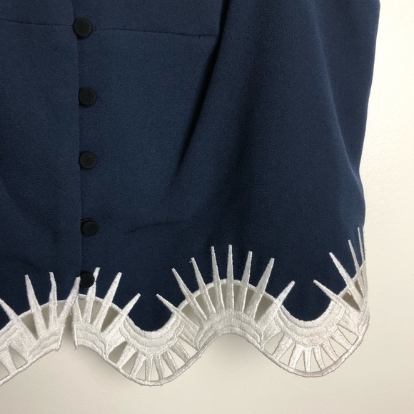 JONATHAN SIMKHAI Blue Button Front Embroidered Crepe Cropped Tank Top - Picture 2 of 8